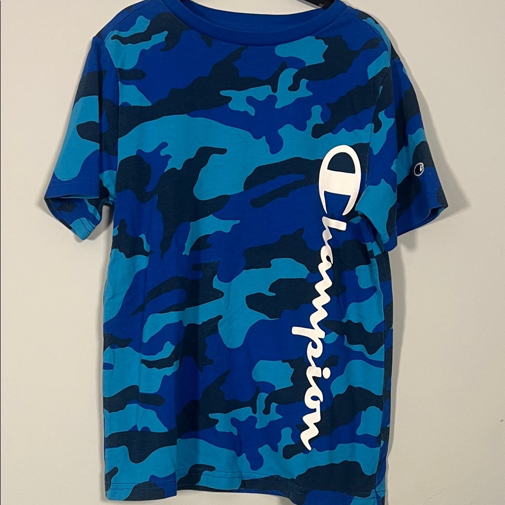 Champion Kids Navy & Bright Blue‎ and White Short Sleeve Shirt Boys Size Small